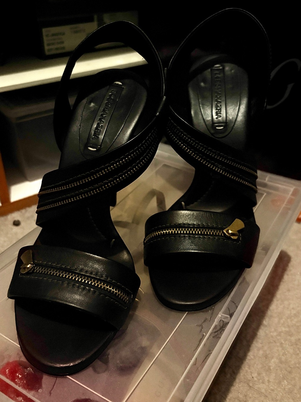 BCBG Black Women's Zipper Strap Sandals